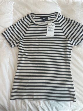 PAIGE Black & White Ribbed Stripe Short Sleeve Tee
